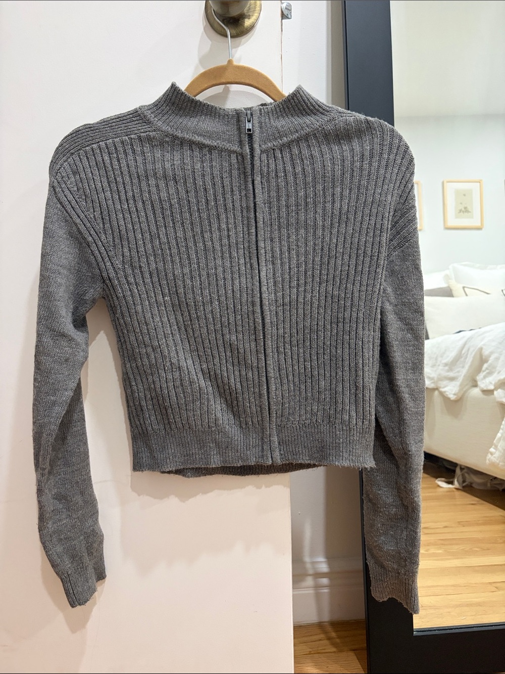 Divided Gray Ribbed Zip-Up Cardigan Sweater